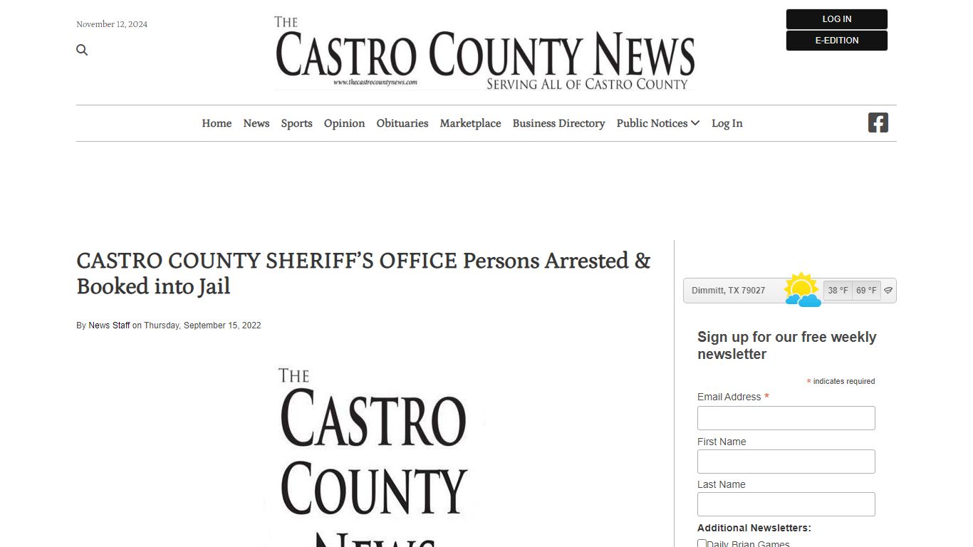 CASTRO COUNTY SHERIFF’S OFFICE Persons Arrested & Booked into Jail