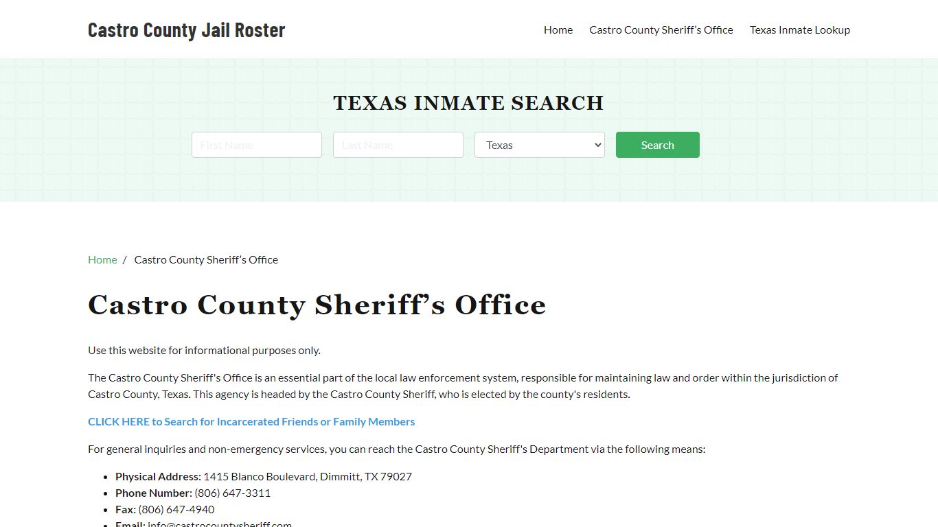 Castro County Sheriff Office, TX, Arrest Warrants Search