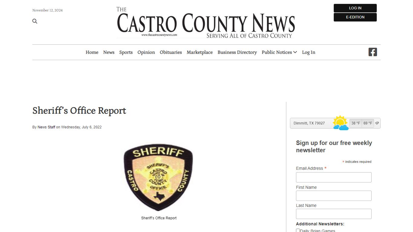 Sheriff’s Office Report - The Castro County News