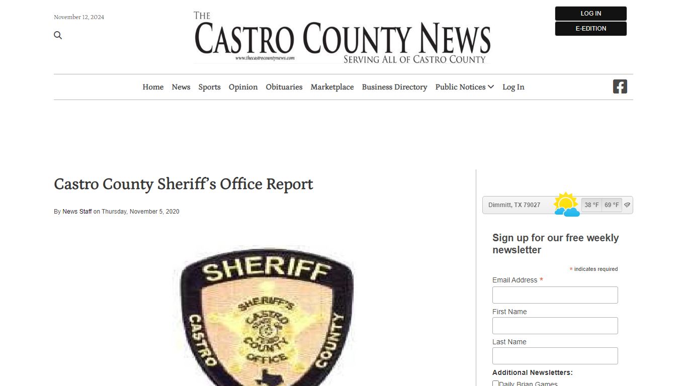 Castro County Sheriff’s Office Report | The Castro County News